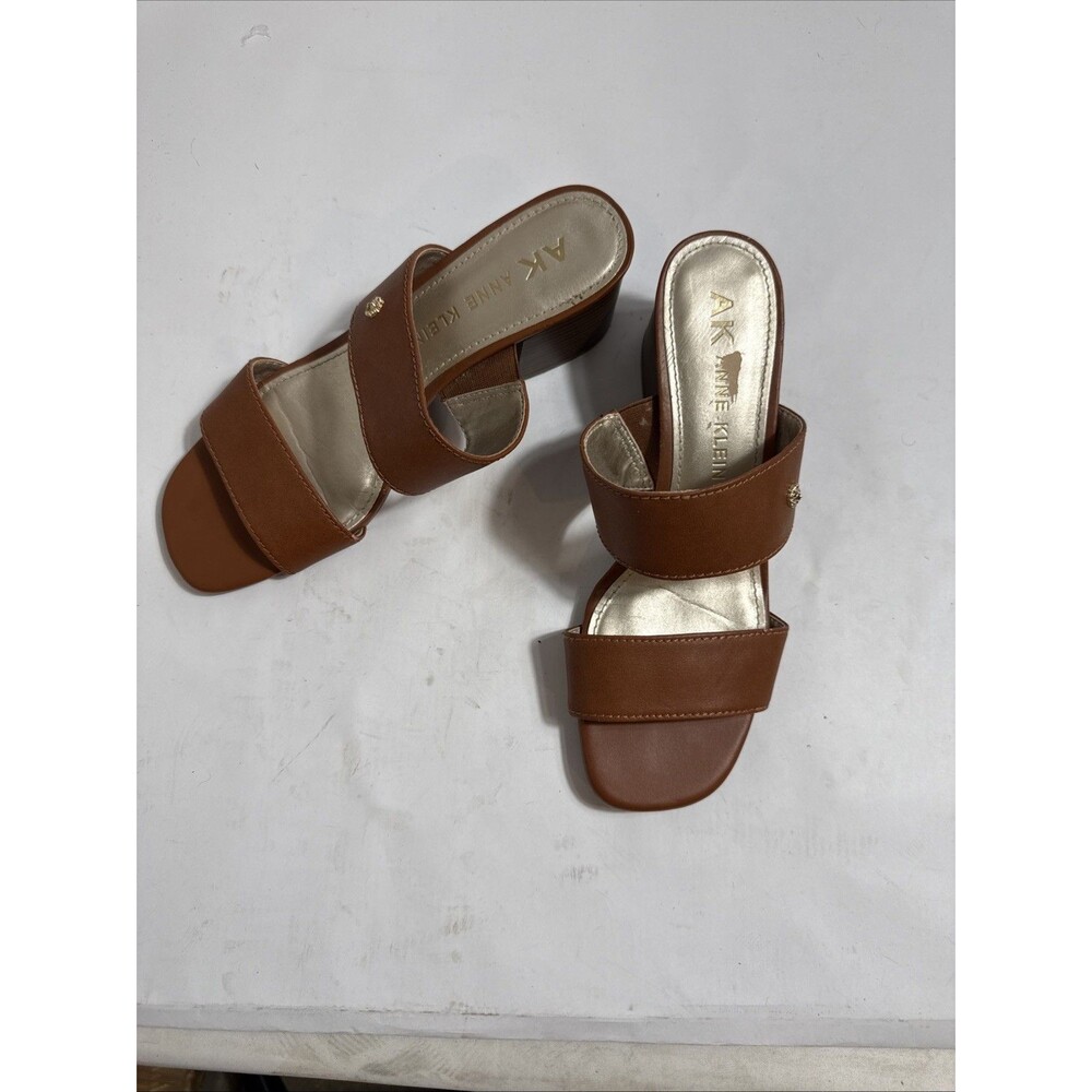 Anne Klein AK Bunny Shoes Womens 8M Brown Sandals Slip On 2” Block Heels